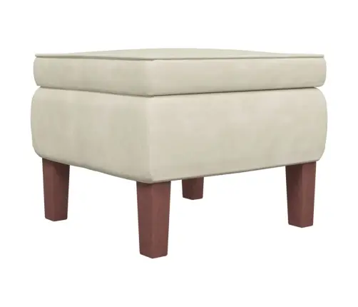 Taburetė Su Medinėmis Kojomis, Kreminės Spalvos, Aksomas