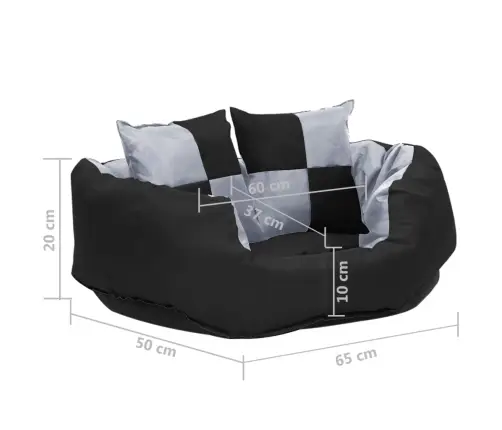 Dvipusė Skalbiama Pagalvė Šunims, Pilka Ir Juoda, 65X50X20Cm