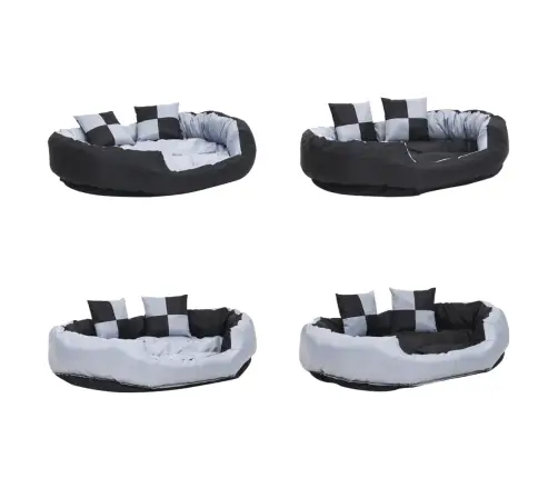 Dvipusė Skalbiama Pagalvė Šunims, Pilka Ir Juoda, 110X80X23Cm