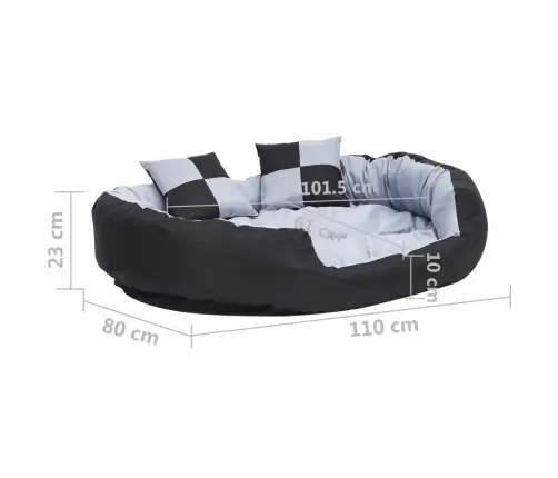 Dvipusė Skalbiama Pagalvė Šunims, Pilka Ir Juoda, 110X80X23Cm