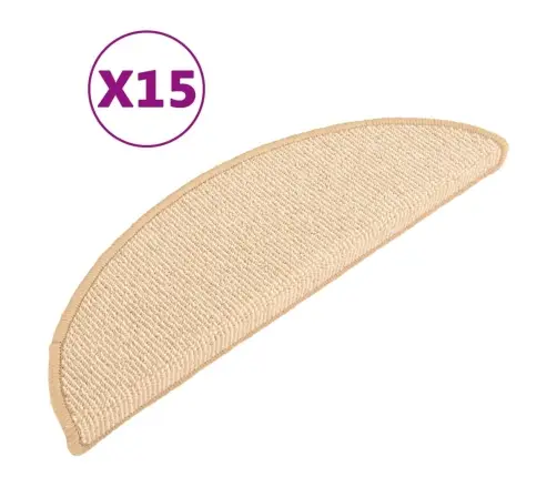 Kāpņu Paklājiņi, 15 Gab., 65X21X4 Cm, Krēmkrāsas, Pusapaļi, Lieli Vidaxl