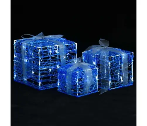 Kalėdų Dekoracija Dovanų Dėžutės, 3Vnt., Šaltos Baltos, Akrilas