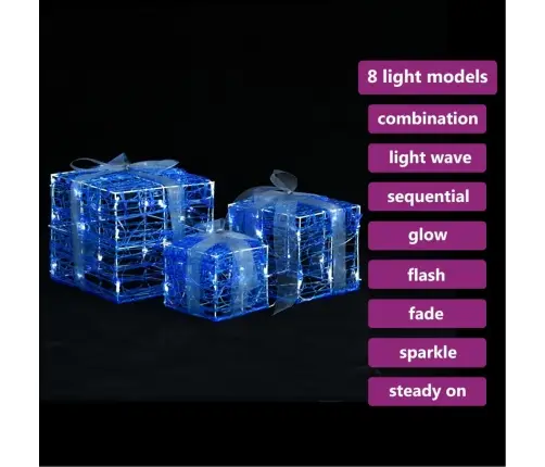 Kalėdų Dekoracija Dovanų Dėžutės, 3Vnt., Šaltos Baltos, Akrilas