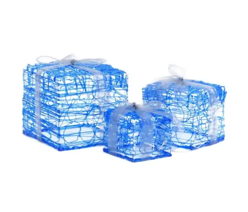 Kalėdų Dekoracija Dovanų Dėžutės, 3Vnt., Šaltos Baltos, Akrilas