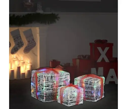 Ziemassvētku Dekorācija, 3 Dāvanu Kastes, Akrils, Krāsainas Vidaxl