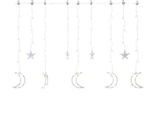 Girlianda Žvaigždės Ir Mėnuliai, 138 Spalvotos Led Lemputės Girlianda Žvaigždės Ir Mėnuliai, 138 Spalvotos Led Lemputės