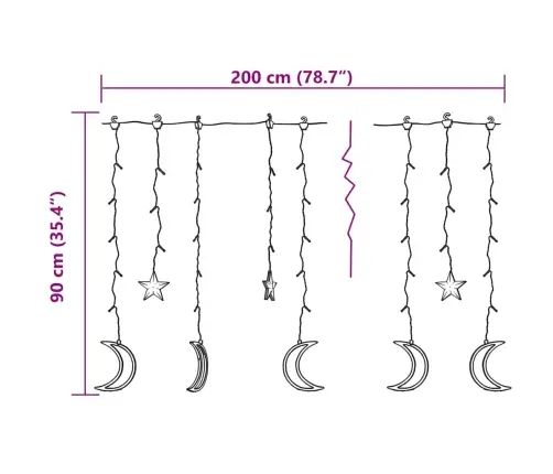 Girlianda Žvaigždės Ir Mėnuliai, 138 Spalvotos Led Lemputės Girlianda Žvaigždės Ir Mėnuliai, 138 Spalvotos Led Lemputės