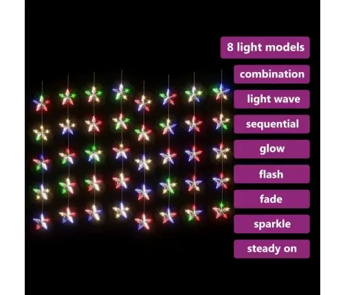 Led-Valguskardin Tähtedega, 200 Ledi, Värviline, 8 Funktsiooni