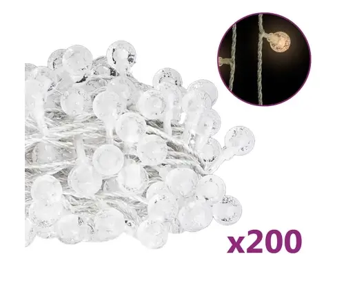 Led Lampiņu Virtene, 20 M, 200 Silti Baltas Led, 8 Funkcijas Vidaxl