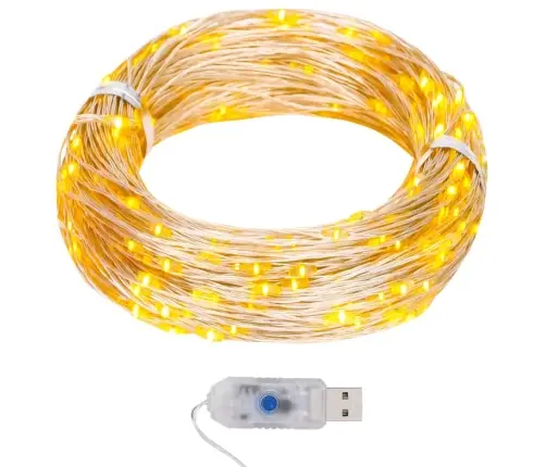 Led Lampiņu Virtene, 40 M, 400 Silti Baltas Led, 8 Funkcijas Vidaxl