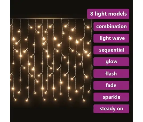 Led Girlianda Varvekliai, 10M, 400 Šiltų Baltų Led, 8 Funkcijos