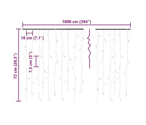 Led Lampiņu Aizkars, 10 M, 400 Silti Baltas Led, 8 Funkcijas Vidaxl
