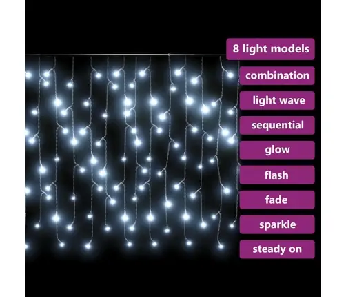 Led Lampiņu Aizkars, 10 M, 400 Vēsi Baltas Led, 8 Funkcijas Vidaxl