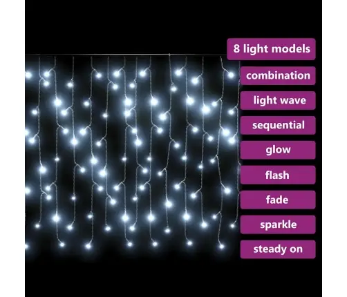 Led Lampiņu Aizkars, 10 M, 400 Vēsi Baltas Led, 8 Funkcijas Vidaxl