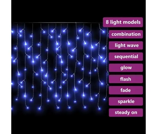 Led Lampiņu Aizkars, 10 M, 400 Zilas Led Lampiņas, 8 Funkcijas Vidaxl