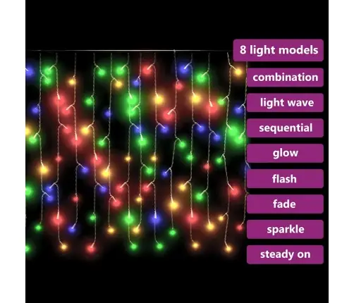 Led-Valguskardin, 10 M, 400 Ledi, Värviline, 8 Funktsiooni
