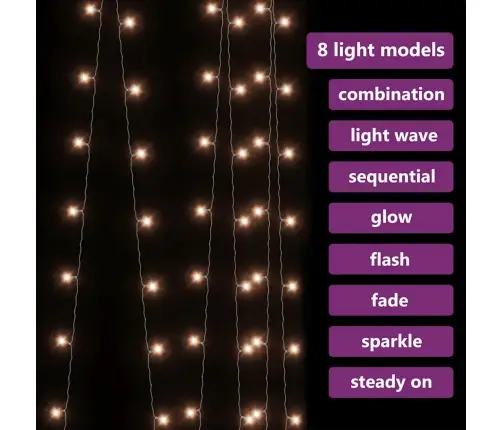 Led Lampiņu Aizkars, 3X3 M, 300 Led, Silti Balts, 8 Funkcijas Vidaxl