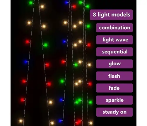 Led Lempučių Užuolaida, 3X3M, 300 Spalvotų Led Lempučių Led Lempučių Užuolaida, 3X3M, 300 Spalvotų Led Lempučių