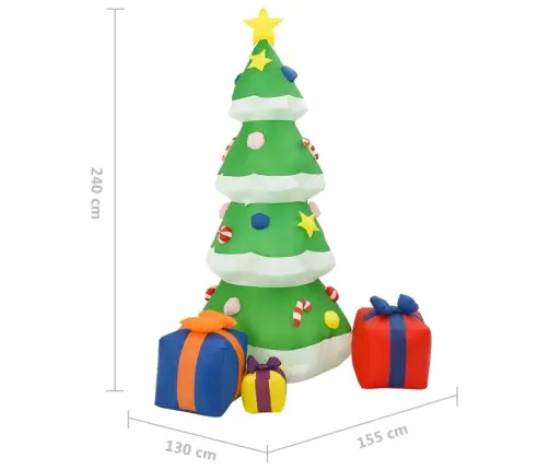 Piepūšama Ziemassvētku Egle Ar Dekorācijām, Led, 240 Cm Vidaxl