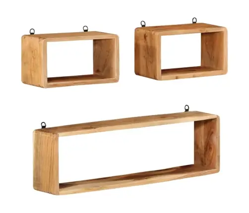 Trīsdaļīgs Sienas Plauktu Komplekts, Akācijas Masīvkoks Vidaxl