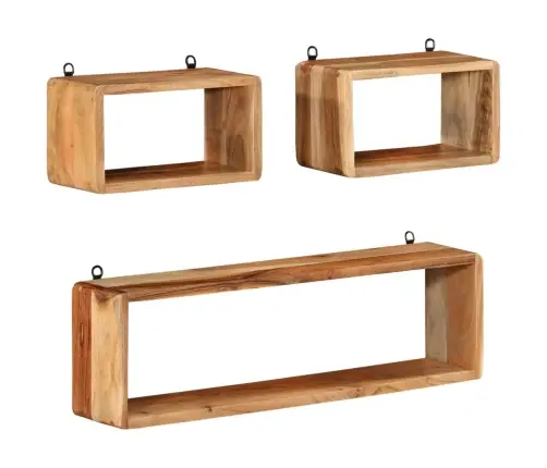 Trīsdaļīgs Sienas Plauktu Komplekts, Akācijas Masīvkoks Vidaxl