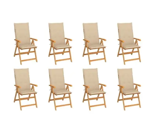 Atlošiamos Sodo Kėdės Su Pagalvėlėmis, 8Vnt., Tikmedžio Masyvas