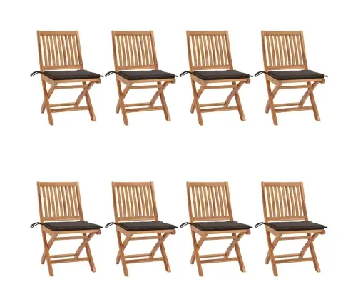 Sulankstomos Sodo Kėdės Su Pagalvėlėmis, 8Vnt., Tikmedis Sulankstomos Sodo Kėdės Su Pagalvėlėmis, 8Vnt., Tikmedis