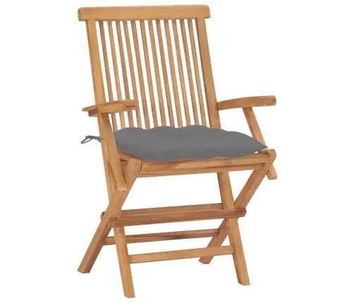 Sodo Kėdės Su Pilkomis Pagalvėlėmis, 8Vnt., Tikmedžio Masyvas