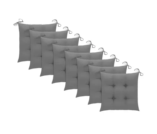 Sodo Kėdės Su Pilkomis Pagalvėlėmis, 8Vnt., Tikmedžio Masyvas