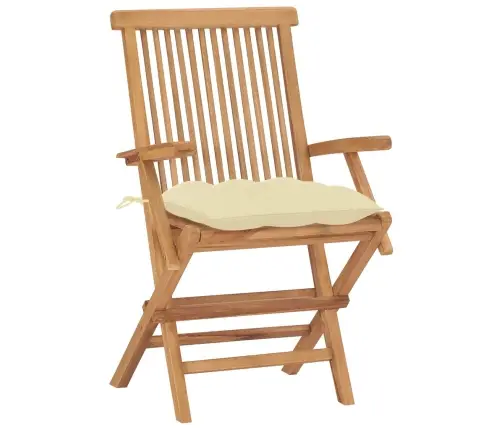 Sodo Kėdės Su Kreminėmis Pagalvėlėmis, 8Vnt., Tikmedžio Masyvas