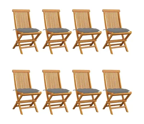 Sodo Kėdės Su Pilkomis Pagalvėlėmis, 8Vnt., Tikmedžio Masyvas