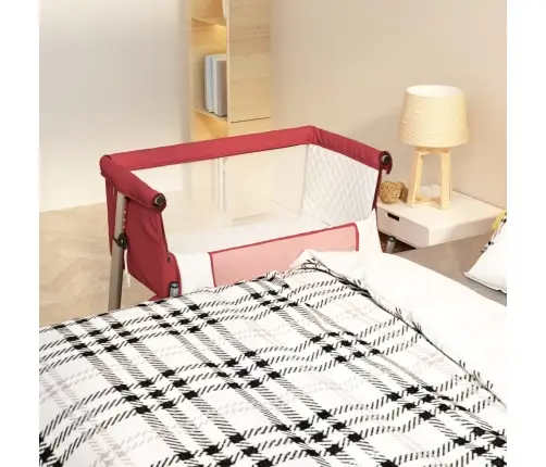 Bērnu Gultiņa Ar Matraci, Sarkans Lina Audums Vidaxl