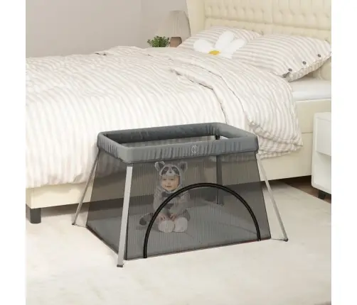 Bērnu Sētiņa Ar Matraci, Tumši Pelēks Lina Audums Vidaxl
