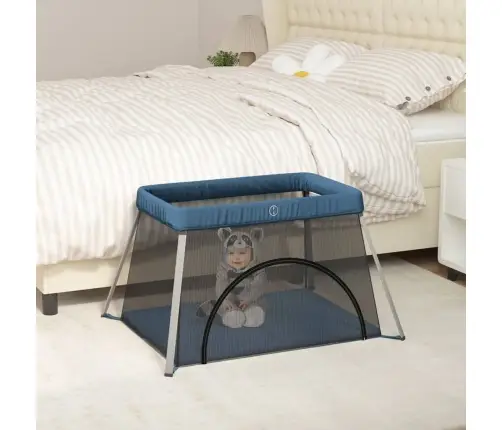 Bērnu Sētiņa Ar Matraci, Zils Lina Audums Vidaxl