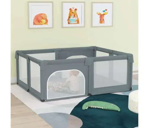 Bērnu Sētiņa Ar Matraci Un 2 Durvīm, Gaiši Pelēks Audums Vidaxl