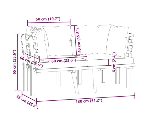 Divvietīgs Dārza Dīvāns Ar Spilveniem, Akācijas Masīvkoks Vidaxl