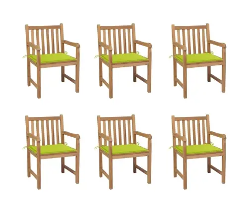 Dārza Krēsli, Spilgti Zaļi Matrači, 6 Gab., Masīvs Tīkkoks Vidaxl