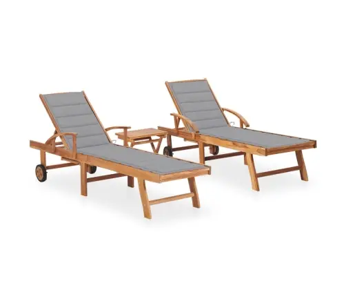 Saulės Gultai Su Staliuku Ir Čiužinukais, 2Vnt., Tikmedis