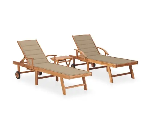 Sauļošanās Zviļņi, 2 Gab., Ar Galdiņu Un Matračiem, Tīkkoks Vidaxl