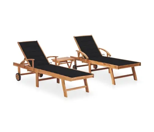 Saulės Gultai Su Staliuku Ir Čiužinukais, 2Vnt., Tikmedis