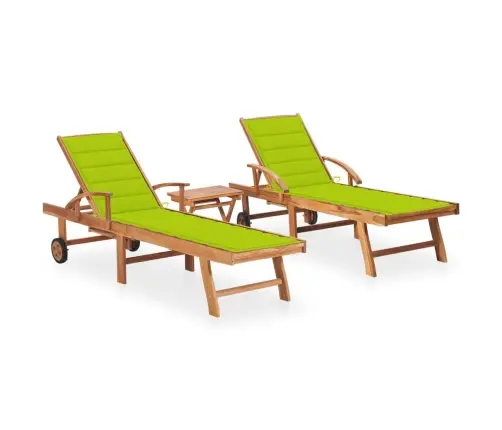 Päevitustoolid 2 Tk Laua Ja Padjaga, Tiikpuu Päevitustoolid 2 Tk Laua Ja Padjaga, Tiikpuu