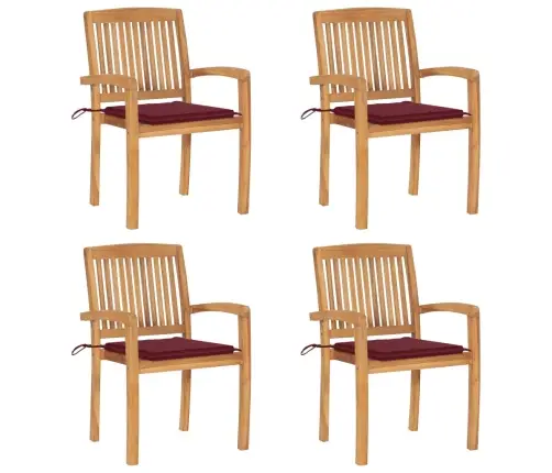 Sudedamos Sodo Kėdės Su Pagalvėlėmis, 4Vnt., Tikmedžio Masyvas