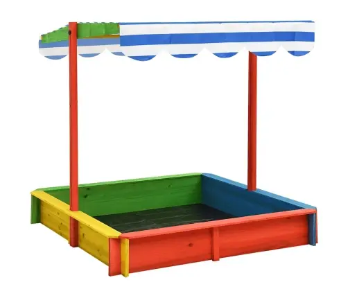 Smilšu Kaste Ar Regulējamu Jumtu, Krāsaina, Egles Koks, Uv50 Vidaxl