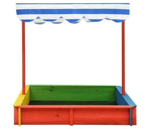 Smilšu Kaste Ar Regulējamu Jumtu, Krāsaina, Egles Koks, Uv50 Vidaxl