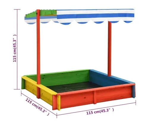 Smilšu Kaste Ar Regulējamu Jumtu, Krāsaina, Egles Koks, Uv50 Vidaxl