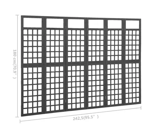 6 Paneļu Istabas Aizslietnis, Melns, Egles Koks, 242,5X180 Cm Vidaxl