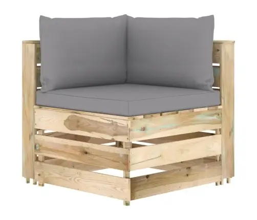 Moduļu Stūra Dīvāns Ar Spilveniem, Zaļi Impregnēts Koks Vidaxl