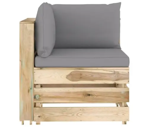 Moduļu Stūra Dīvāns Ar Spilveniem, Zaļi Impregnēts Koks Vidaxl