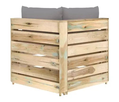 Moduļu Stūra Dīvāns Ar Spilveniem, Zaļi Impregnēts Koks Vidaxl