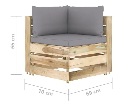 Moduļu Stūra Dīvāns Ar Spilveniem, Zaļi Impregnēts Koks Vidaxl